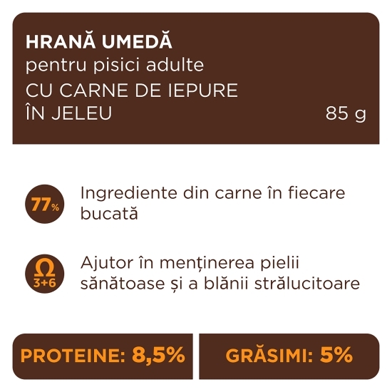 Hrană umedă pentru pisici, cu iepure în jeleu, 85g