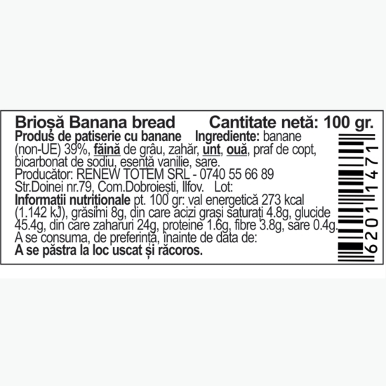Brioșă Banana Bread 100g