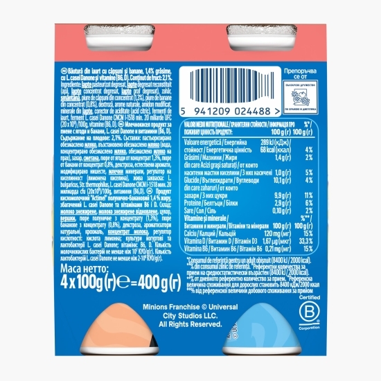 Iaurt de băut cu căpșuni și banane 4x100g