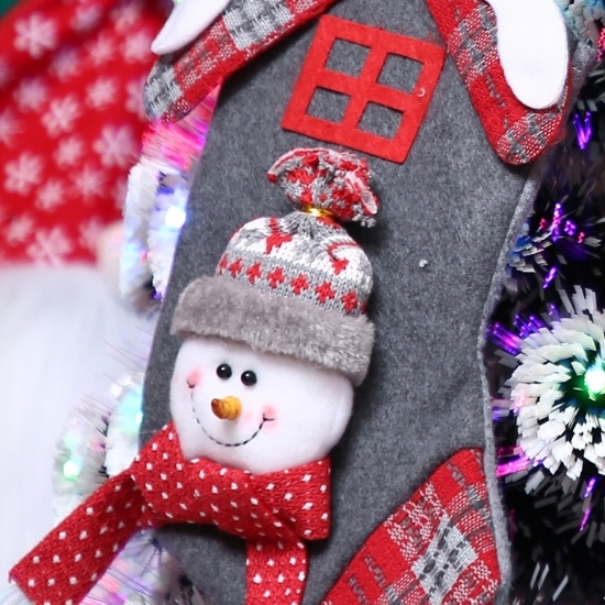 Ciorap cadouri, gri, imprimeu om de zăpadă, mărimea 15x30 cm
