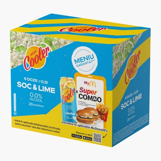 Bere fără alcool cu aromă de soc și lime, doză 6x500ml + voucher McDonald's