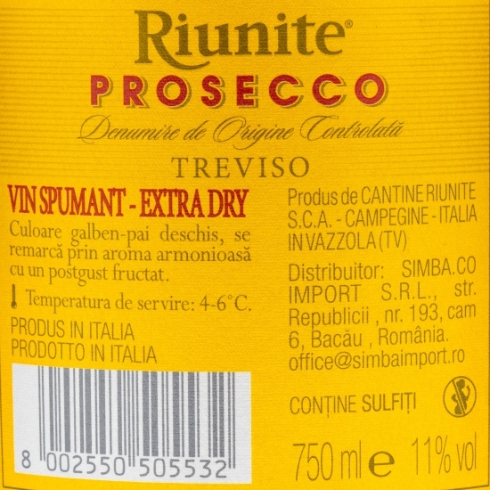 Vin spumant alb extra dry Prosecco DOC, 11%, 0.75l