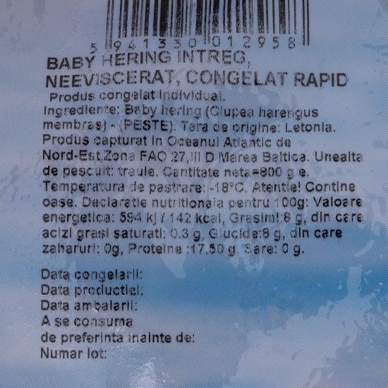 Baby hering întreg, neeviscerat 800g