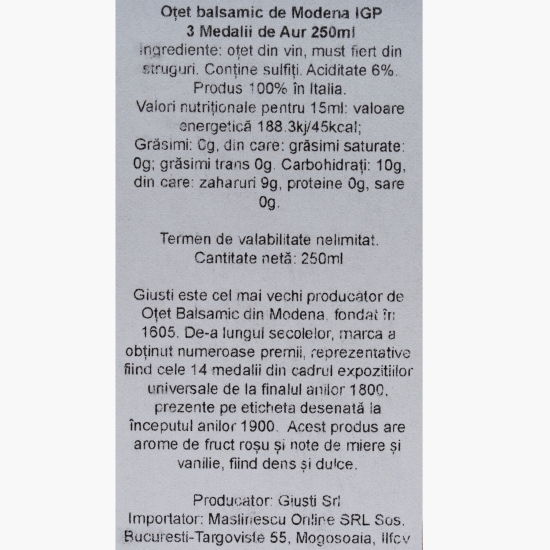 Măslinescu - Oțet balsamic de Modena IGP Giuseppe Giusti, 3 medalii de aur, 0.25l