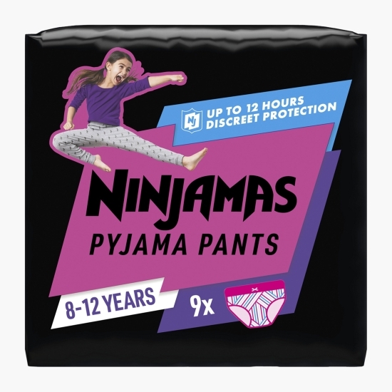 Scutece-chiloțel de noapte, pentru fetițe, Ninjamas, 8-12 ani, 27-43kg, 9 buc