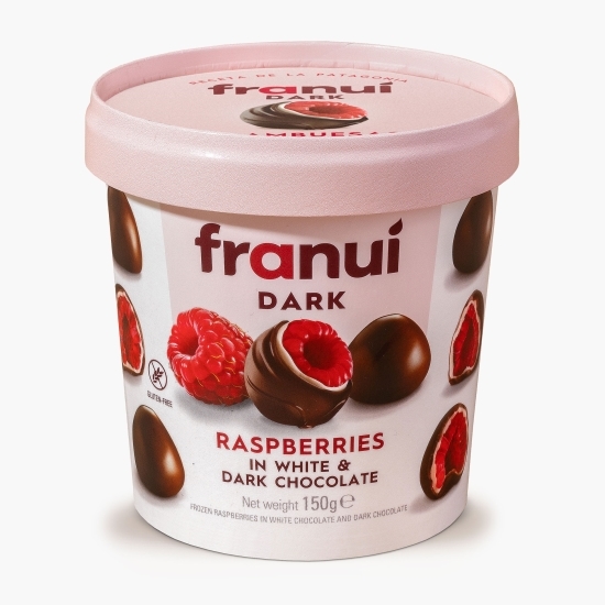 Zmeură în ciocolată albă și ciocolată amăruie 150g