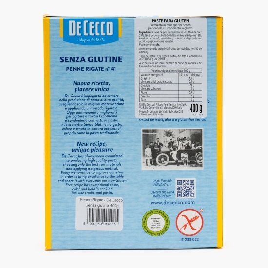 Paste Penne Rigate, fără gluten, 400g