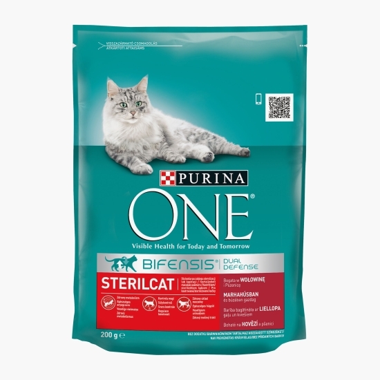 Hrană uscată pentru pisici sterilizate, 200g, vită și grâu