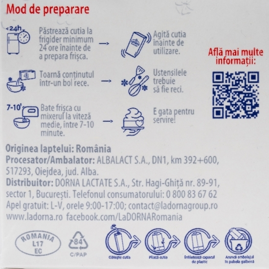 Smântână lichidă UHT pentru frișcă 35% grăsime 0.5l