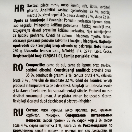 Recompense pentru câini, 250g, os cu iepure orez amidon