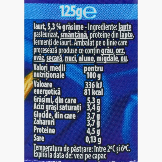 Iaurt Cremosso natural 5.3% grăsime, 125g