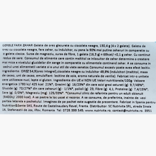 Galete de orez cu ciocolată neagră fără zahăr 130g