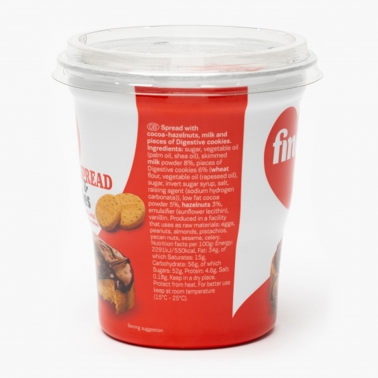 Cremă tartinabilă cu cacao, alune de pădure, lapte și bucăți de biscuiți 370g