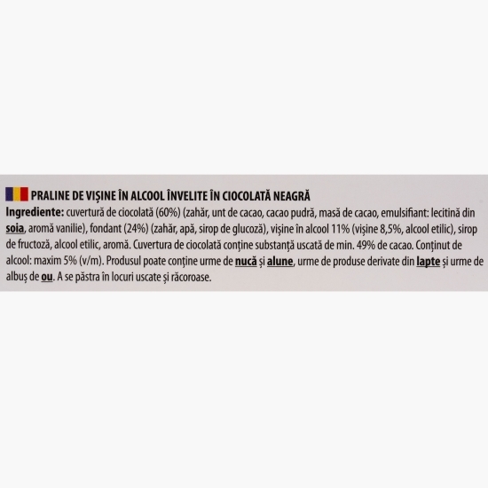Praline de ciocolată neagră cu vișine în alcool, 187g