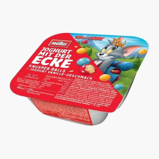 Iaurt mix Tom&Jerry vanilie, cu biluțe colorate crocante 140g