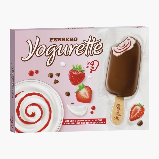 Înghețată din iaurt de căpșuni, cu sos de căpșuni și înveliș de ciocolată cu  lapte 4x50ml