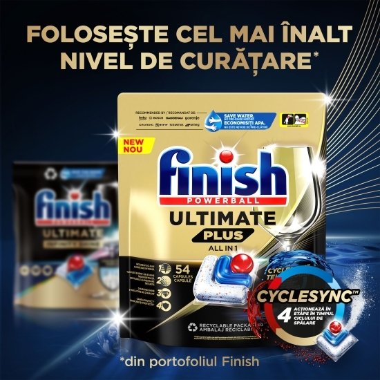 Detergent capsule pentru mașina de spălat vase Finish Ultimate Plus, 54 spălări