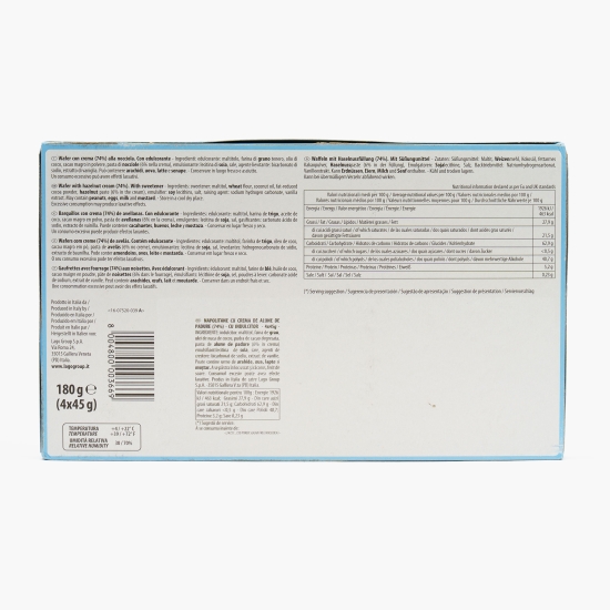 Napolitane cu cremă de alune fără zahăr 4x45g