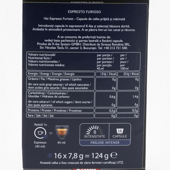 Capsule cafea Furioso Espresso 16 băuturi 124g