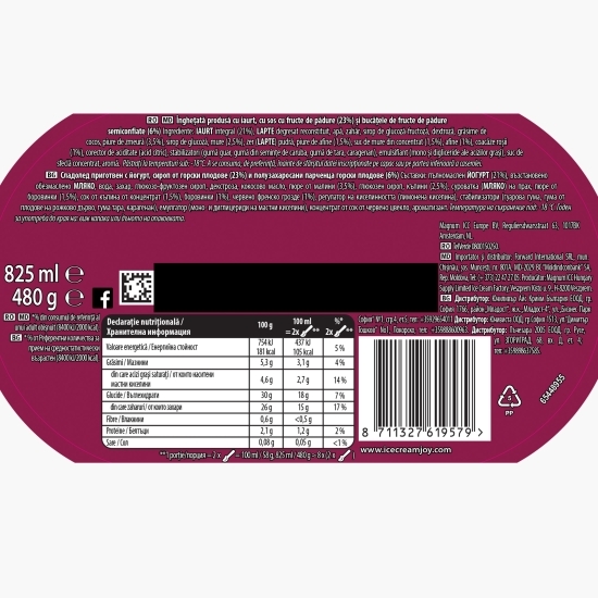 Înghețată cu iaurt și fructe de pădure 825ml (480g)