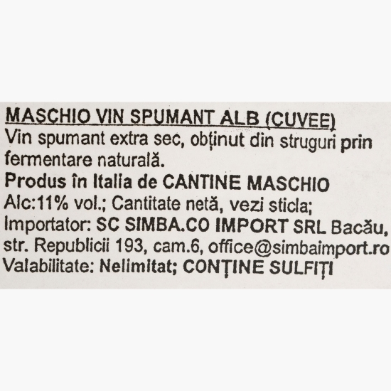 Vin spumant alb extra sec, 11.5%, 750ml