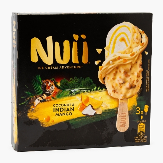 Înghețată de cocos, fructul pasiunii și sorbet de mango indian, 3x71.3g