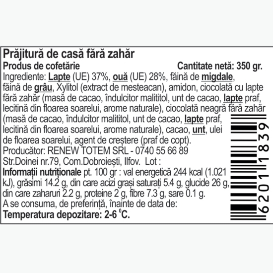 Prăjitură de casă fără zahăr 350g