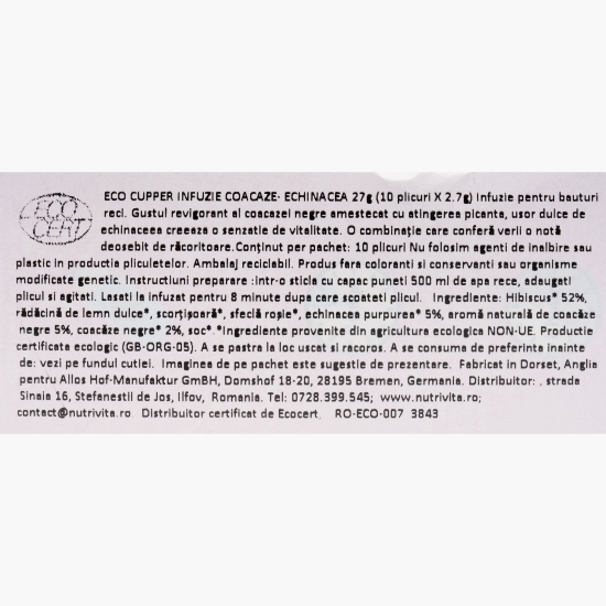 Ceai rece eco cu echinacea și coacăze, 10 plicuri, 27g