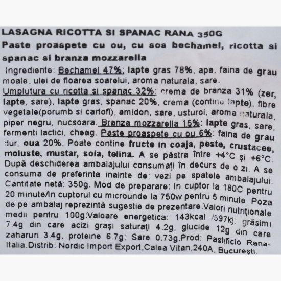 Lasagna Ricotta și Spanac 350g