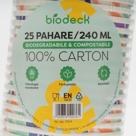 Pahare carton zero plastic bio Artwork 240ml, 25 buc