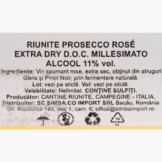 Vin spumant rose extra dry Prosecco DOC, 11%, 0.75l