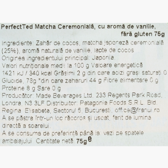 Matcha ceremonială cu aromă de vanilie, fără gluten, 75g