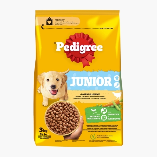 Hrană uscată pentru câini junior, 3kg, cu pasăre și legume