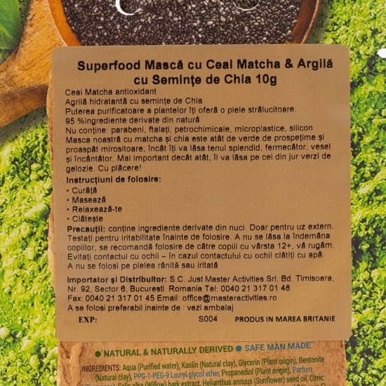 Mască de față Superfood cu ceai matcha, argilă & semințe de chia 10g