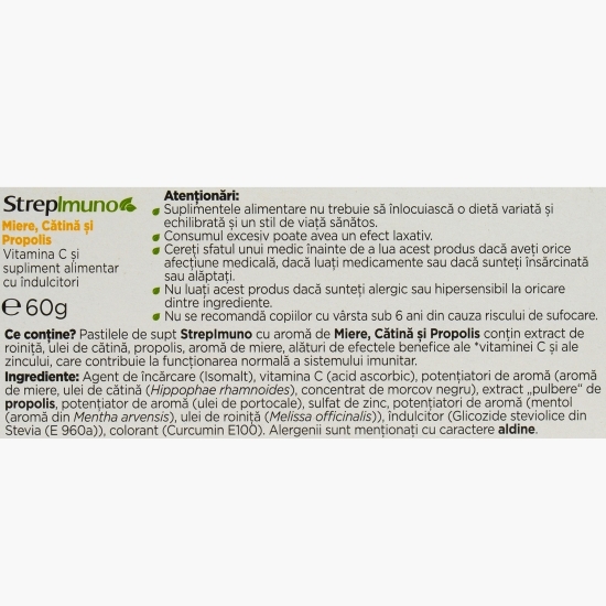 Strepimuno cu miere, cătină și propolis, fără zahăr, 24 pastile