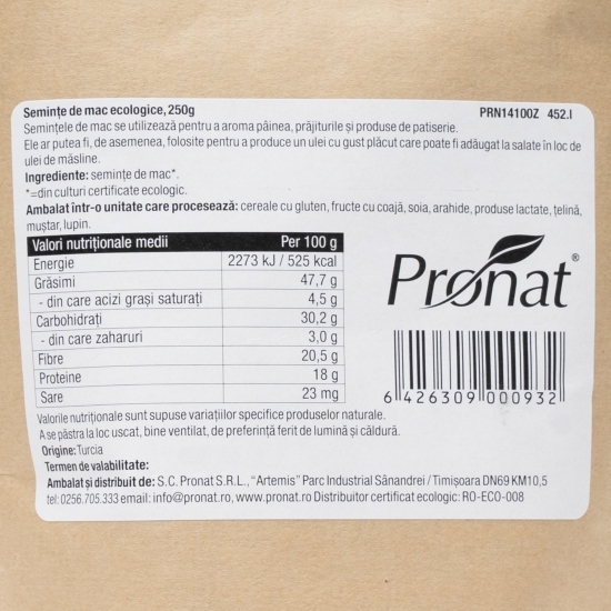 Semințe de mac ecologice 250g