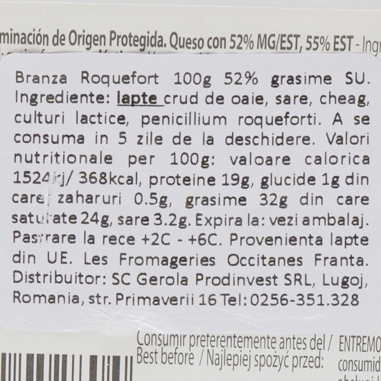 Brânză Roquefort 52% grăsime 100g