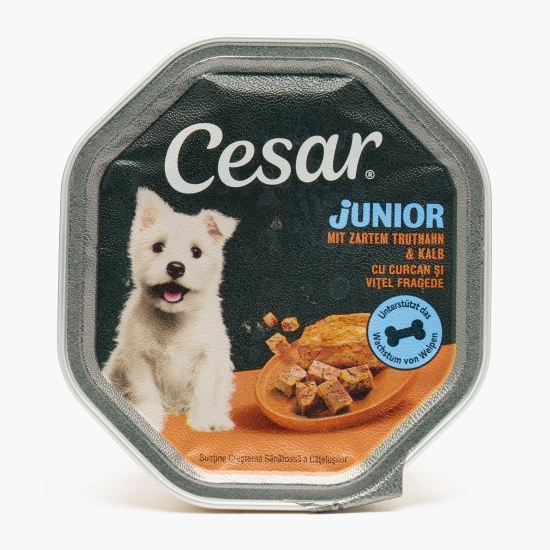 Hrană umedă pentru câini Junior 150g, cu curcan și vițel