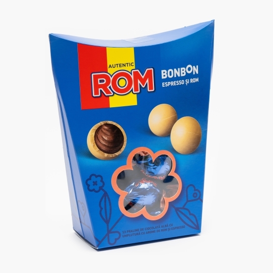 Praline ciocolată albă umplutură arome rom și espresso 130g
