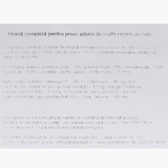 Hrană umedă pentru pisici adulte, cu rață, plic 100g