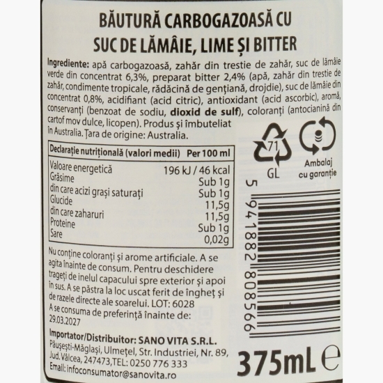 Băutură carbogazoasă lime & bitters 375ml