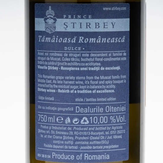 Vin alb dulce Tămâioasă Românească, 10%, 0.75l