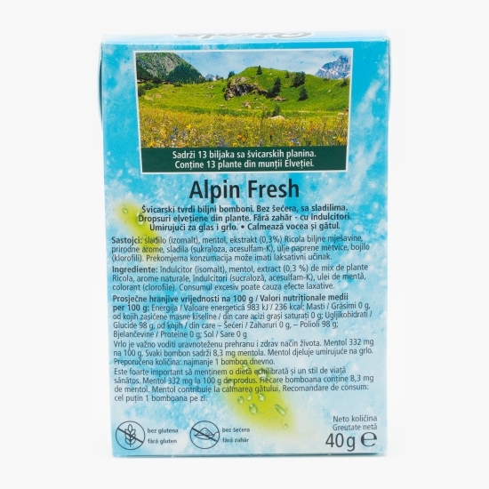 Dropsuri din plante Alpin Fresh fără zahăr adăugat 40g
