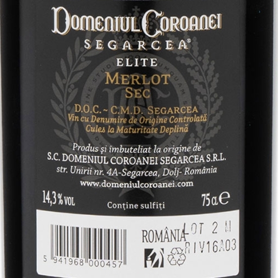Vin roșu sec Merlot, 14.3%, 0.75l