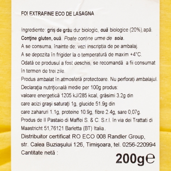 Paste proaspete foi de Lasagna extrafine eco 200g