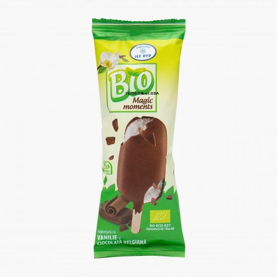 Înghețată eco cu vanilie și glazură de ciocolată belgiană 80g