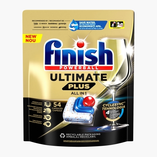 Detergent capsule pentru mașina de spălat vase Finish Ultimate Plus, 54 spălări