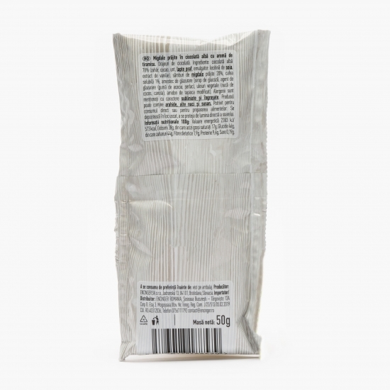 Migdale prăjite în ciocolată albă cu aromă de tiramisu 50g