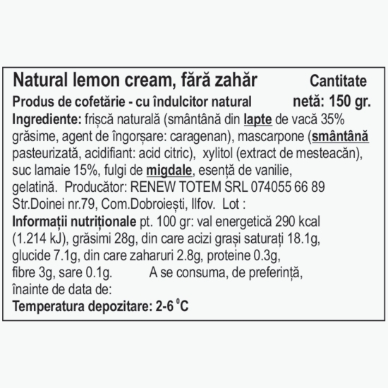 Natural lemon cream, fără zahăr 150g