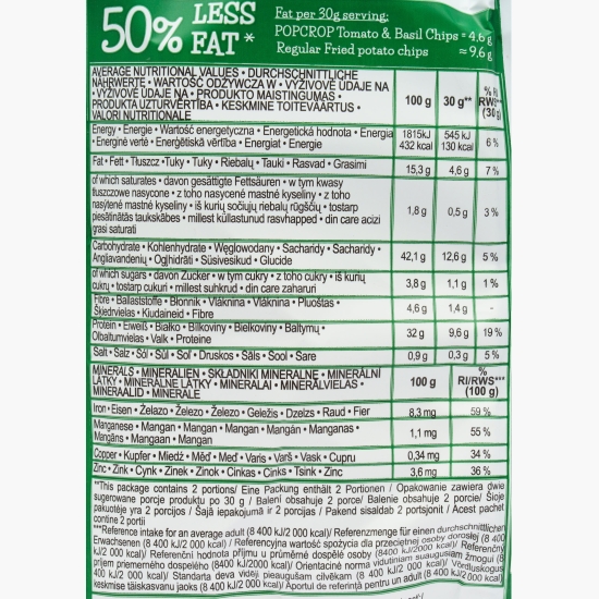 Chipsuri cu proteină de mazăre și aromă de roșii și busuioc, fără gluten 60g